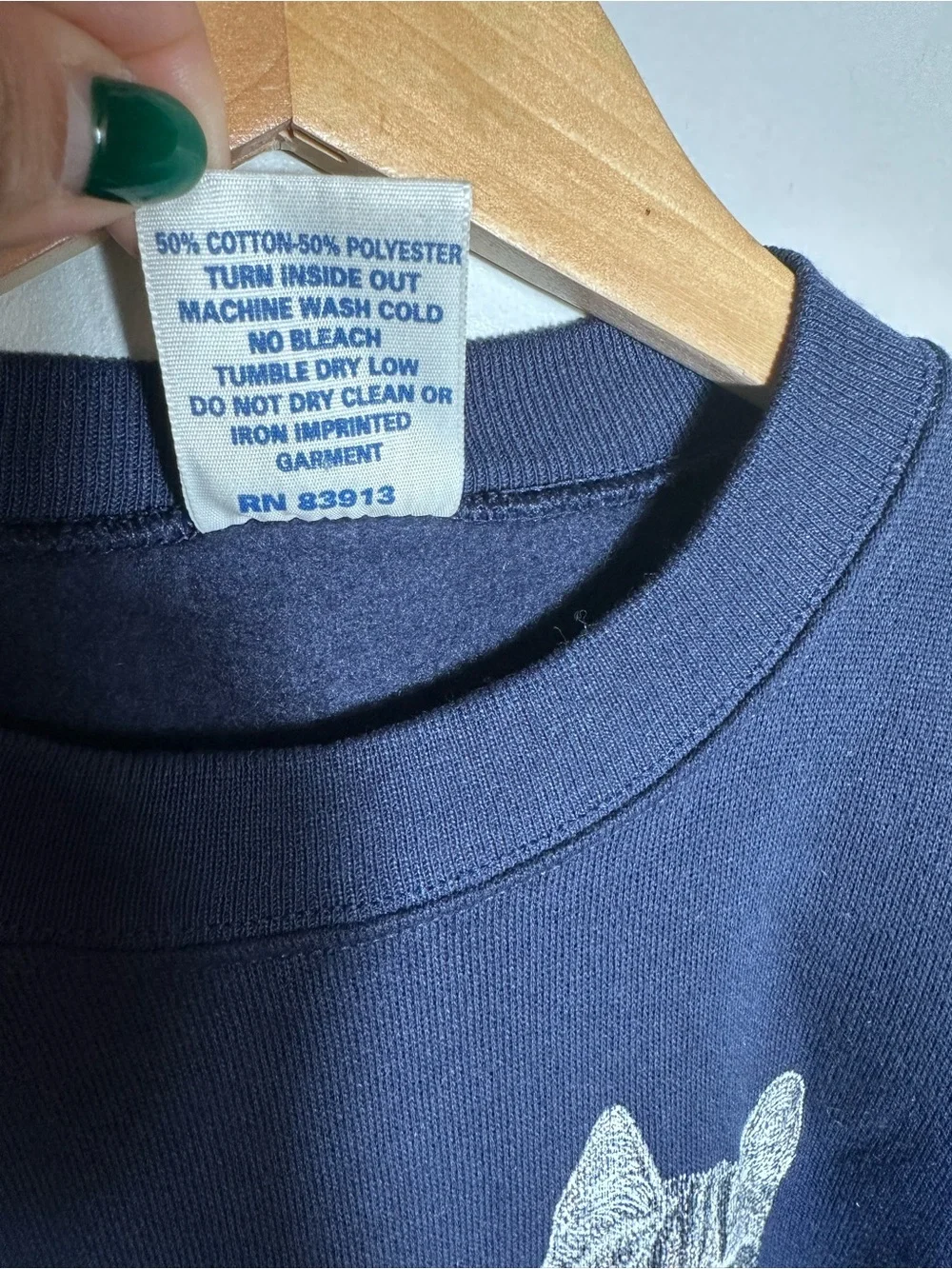 Vintage 90s Navy Crewneck Sweatshirt with Playful Kitten Graphic